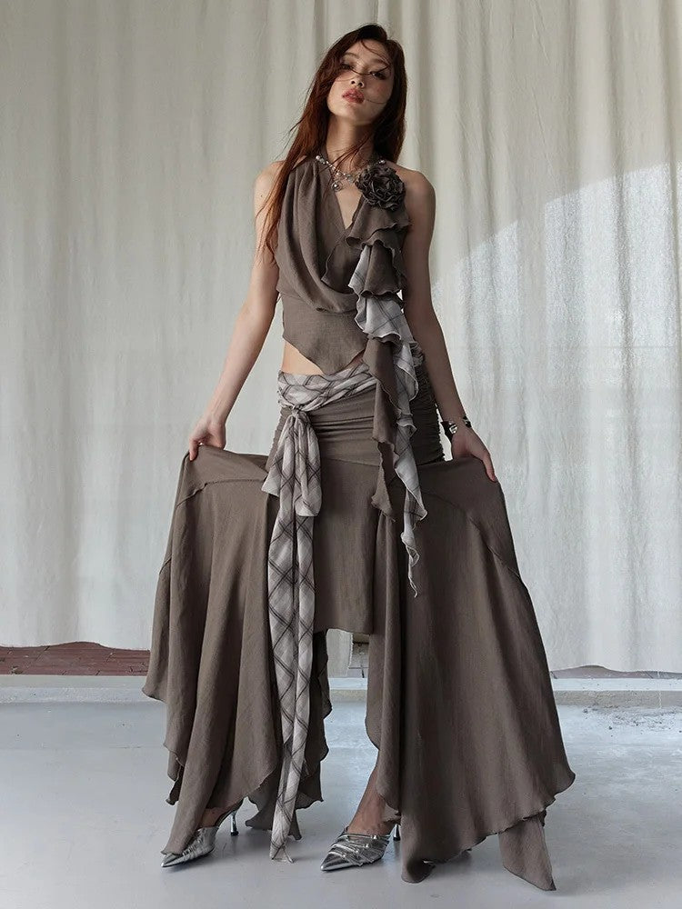 Marigold Shadows Shirts *** Burnn Ruffle Halter