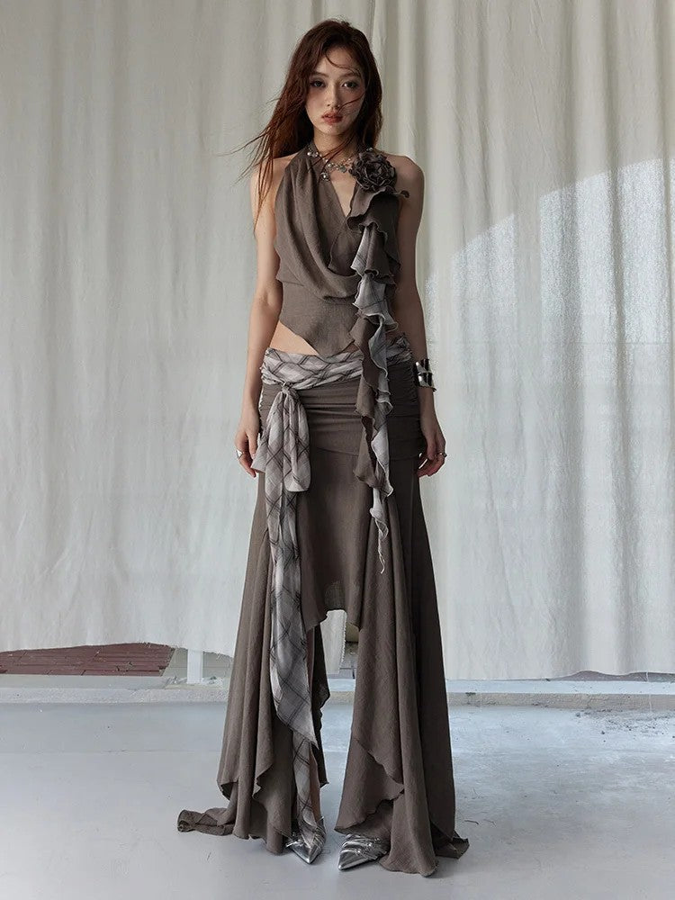 Marigold Shadows Shirts *** Burnn Ruffle Halter