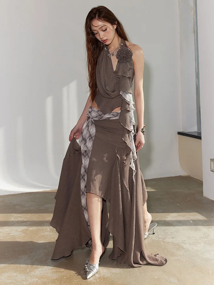 Marigold Shadows Shirts *** Burnn Ruffle Halter