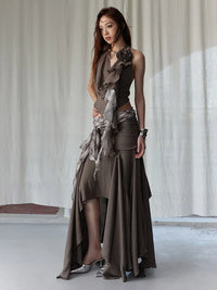 Marigold Shadows Shirts *** Burnn Ruffle Halter