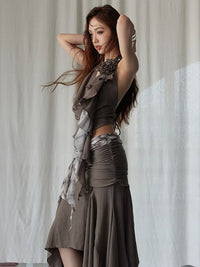 Marigold Shadows Shirts *** Burnn Ruffle Halter