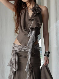 Marigold Shadows Shirts *** Burnn Ruffle Halter