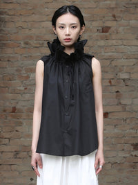 Chee Ruffle Collar Blouse - Black 