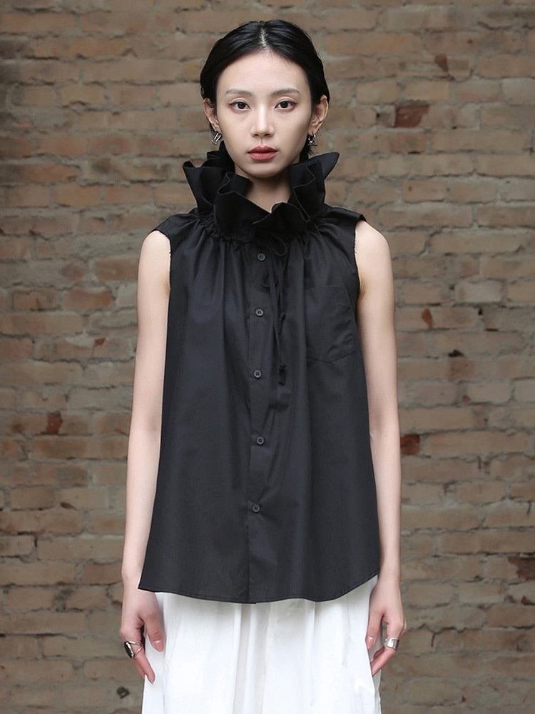 Chee Ruffle Collar Blouse - Black 