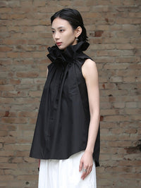 view of right side of Chee Ruffle Collar Blouse - Black 