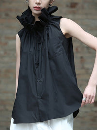 Front view of Chee Ruffle Collar Blouse - Black 