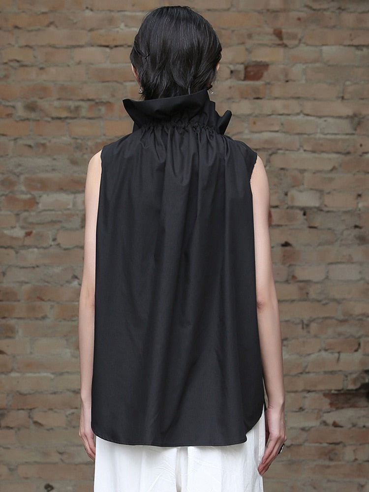 Back view of  Chee Ruffle Collar Blouse - Black 