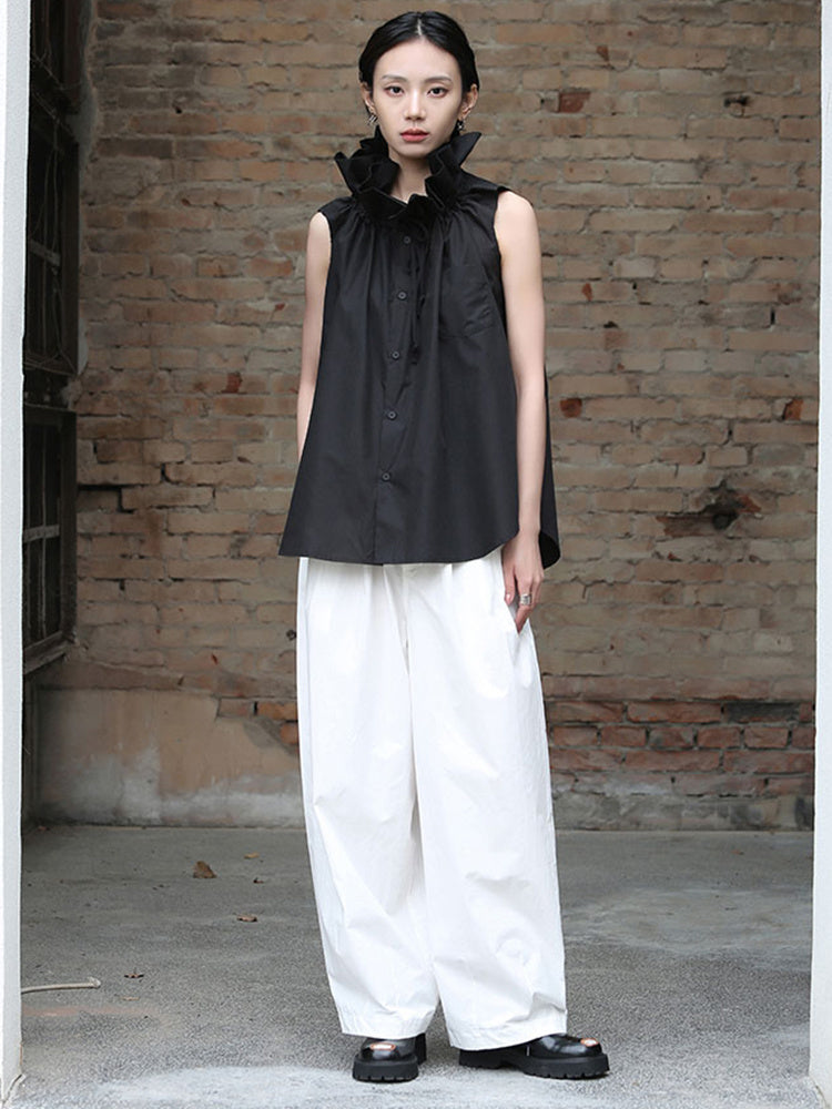 Model showing Chee Ruffle Collar Blouse - Black 