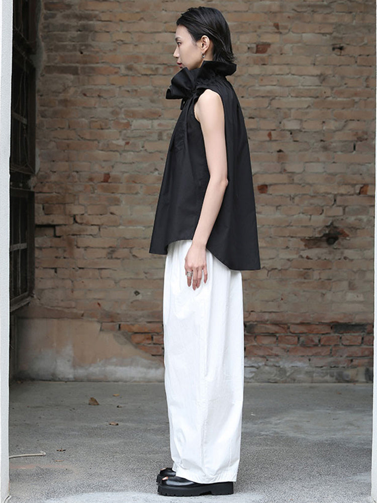 Left side view of Chee Ruffle Collar Blouse - Black 