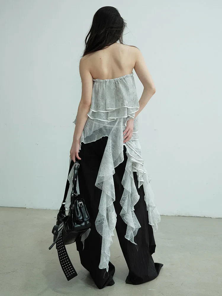 Marigold Shadows Shirts *** Cossett Irregular Ruffles Tube Top Skirt