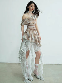 Marigold Shadows Shirts Cossett Irregular Ruffles Tube Top Skirt