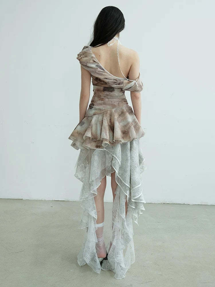 Marigold Shadows Shirts Cossett Irregular Ruffles Tube Top Skirt