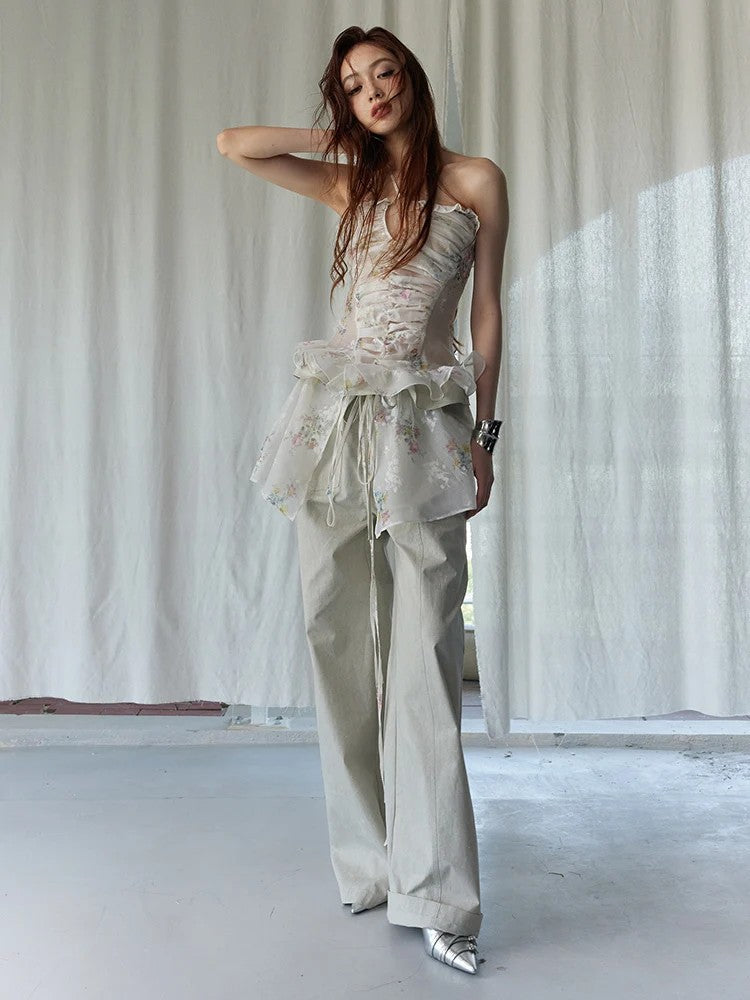 Marigold Shadows Shirts *** Hata Sheer Floral Halter