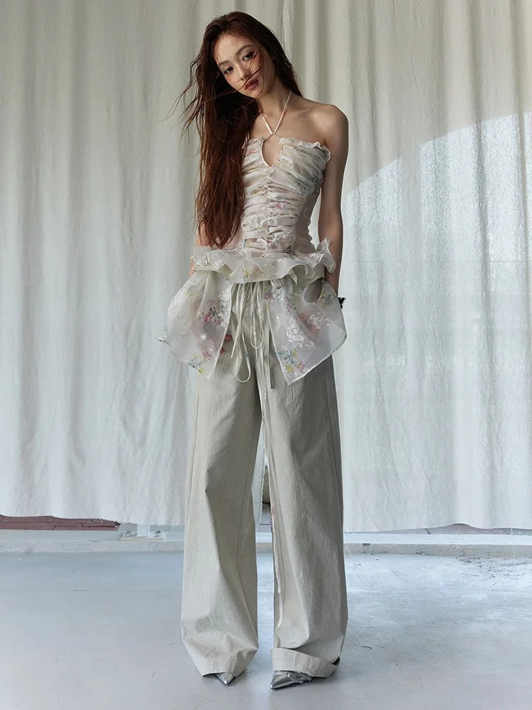 Marigold Shadows Shirts *** Hata Sheer Floral Halter