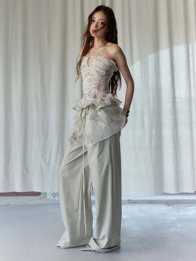 Marigold Shadows Shirts *** Hata Sheer Floral Halter