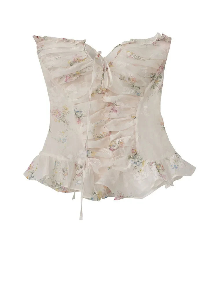 Marigold Shadows Shirts *** Hata Sheer Floral Halter