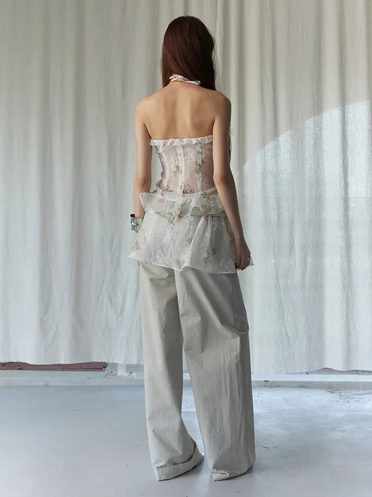 Marigold Shadows Shirts *** Hata Sheer Floral Halter