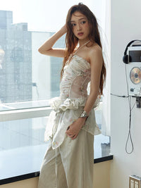 Marigold Shadows Shirts *** Hata Sheer Floral Halter