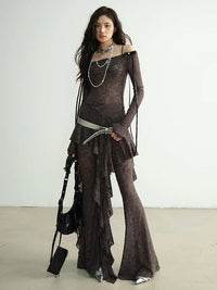 Marigold Shadows Shirts ***Mancaddi Sheer Lace Long Sleeve