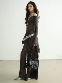 Marigold Shadows Shirts ***Mancaddi Sheer Lace Long Sleeve