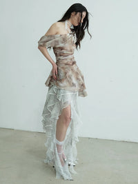 Marigold Shadows Shirts *** Narmie Asymmetrical Ruffle Shirt