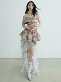 Marigold Shadows Shirts *** Narmie Asymmetrical Ruffle Shirt