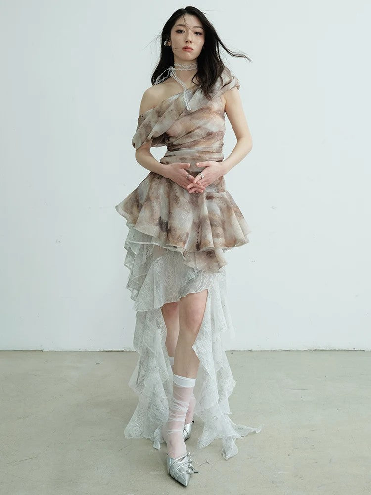 Marigold Shadows Shirts *** Narmie Asymmetrical Ruffle Shirt