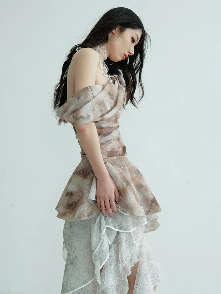 Marigold Shadows Shirts *** Narmie Asymmetrical Ruffle Shirt