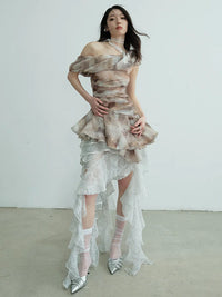 Marigold Shadows Shirts *** Narmie Asymmetrical Ruffle Shirt