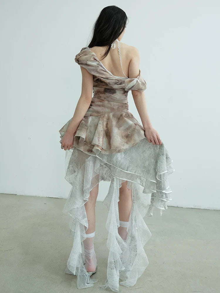 Marigold Shadows Shirts *** Narmie Asymmetrical Ruffle Shirt