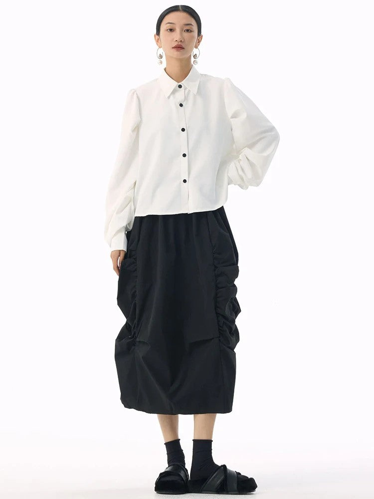 Marigold Shadows Shirts *** Samai Puff Sleeve Button Up