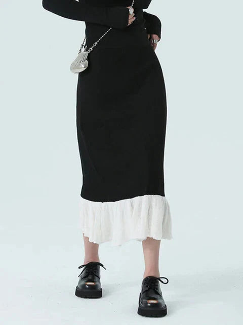 Model showing hem of Chambrey Cutout Skirt 