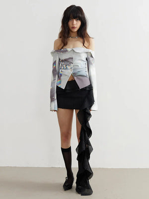 Front view of Manello Ruffle Mini Skirt