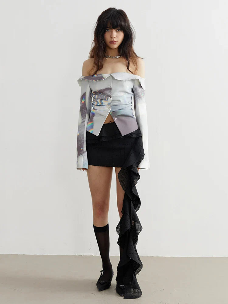 Front view of Manello Ruffle Mini Skirt