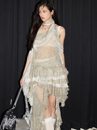 Marigold Shadows Skirts **Miecy Sheer Lace Maxi Skirt