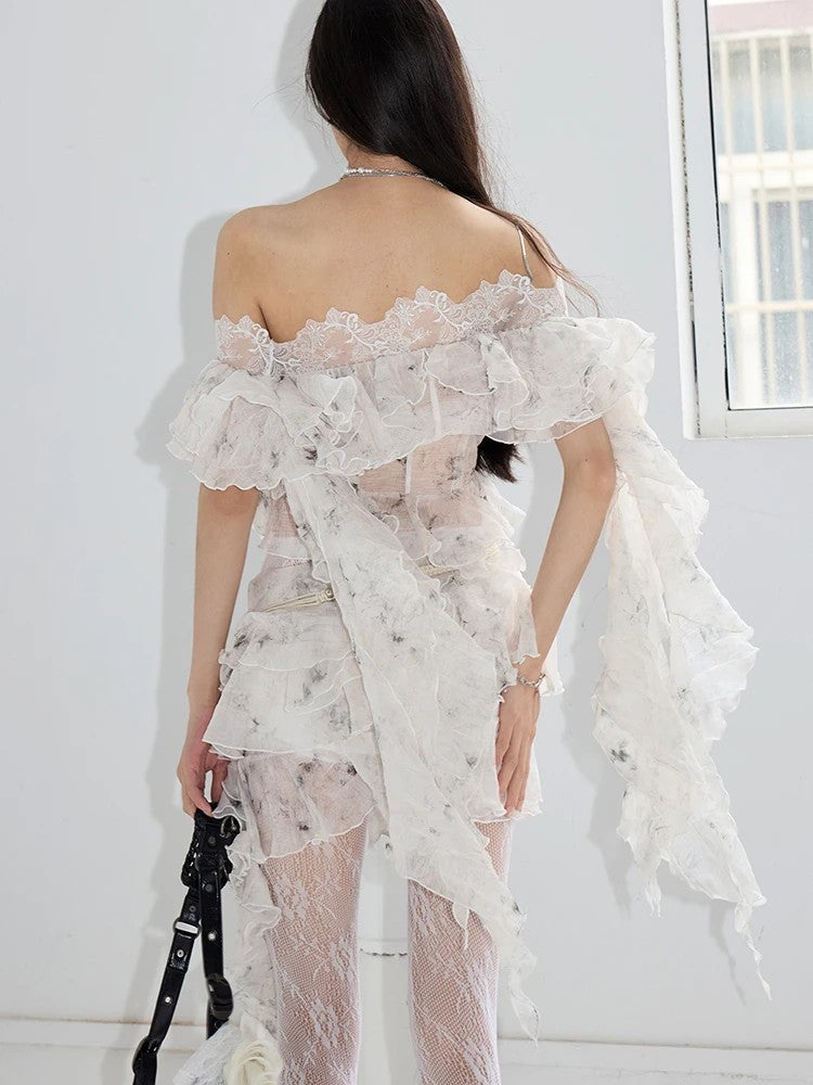 Marigold Shadows Skirts *Outerr Ruffle Mini Skirt