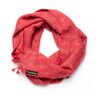 Red scarf with a brand logo on a white background