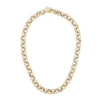 A gold-colored chunky rolo chain necklace with a horseshoe clasp.
