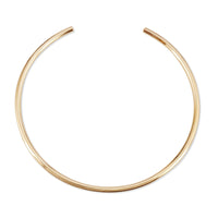 A simple round collar necklace made of gold-colored metal, displayed against a plain background.