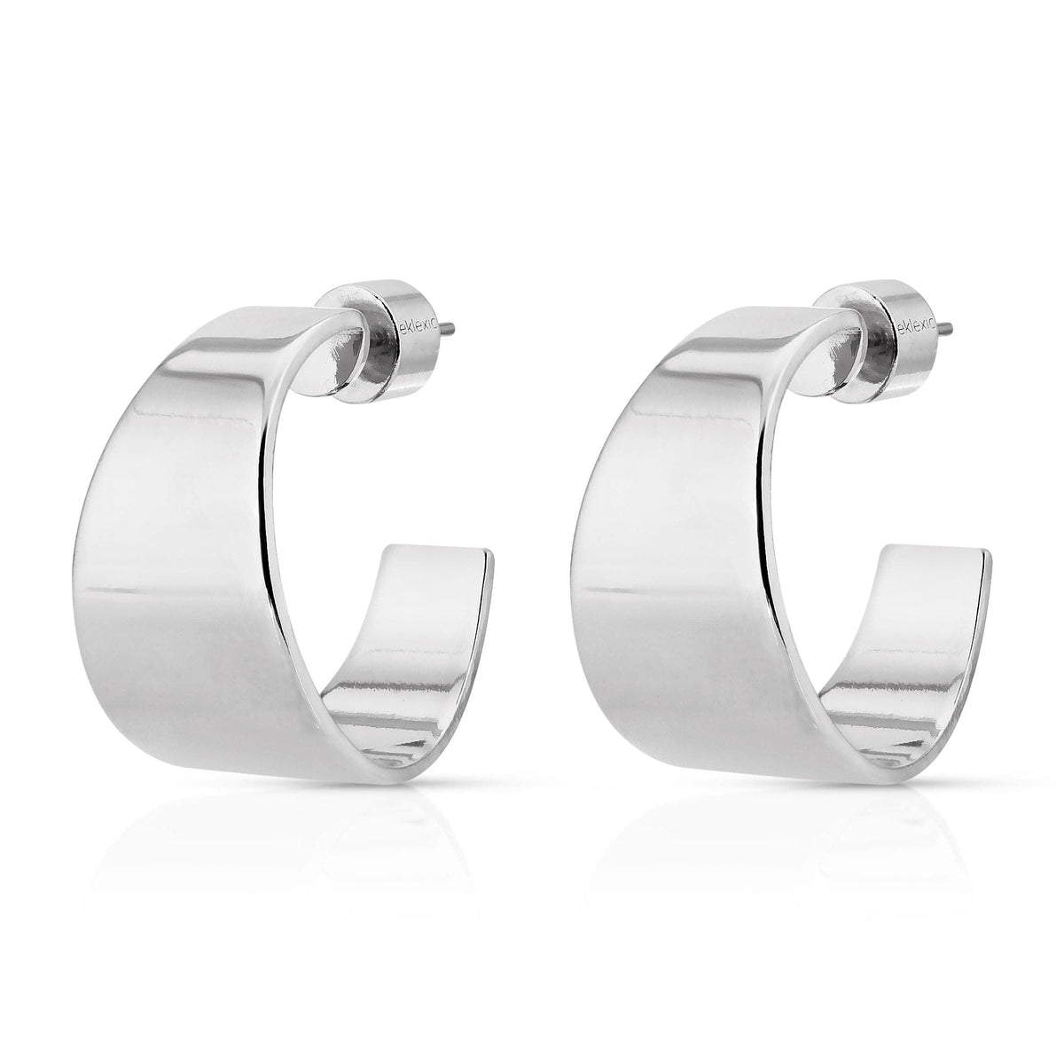 A pair of gold-colored hoop earrings with a smooth finish, displayed against a white background.