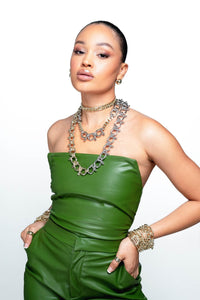 woman showing Two Toned Hendrick Necklace