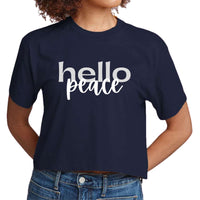 Womens Cropped Graphic T-shirt - Hello Peace Motivational Peaceful