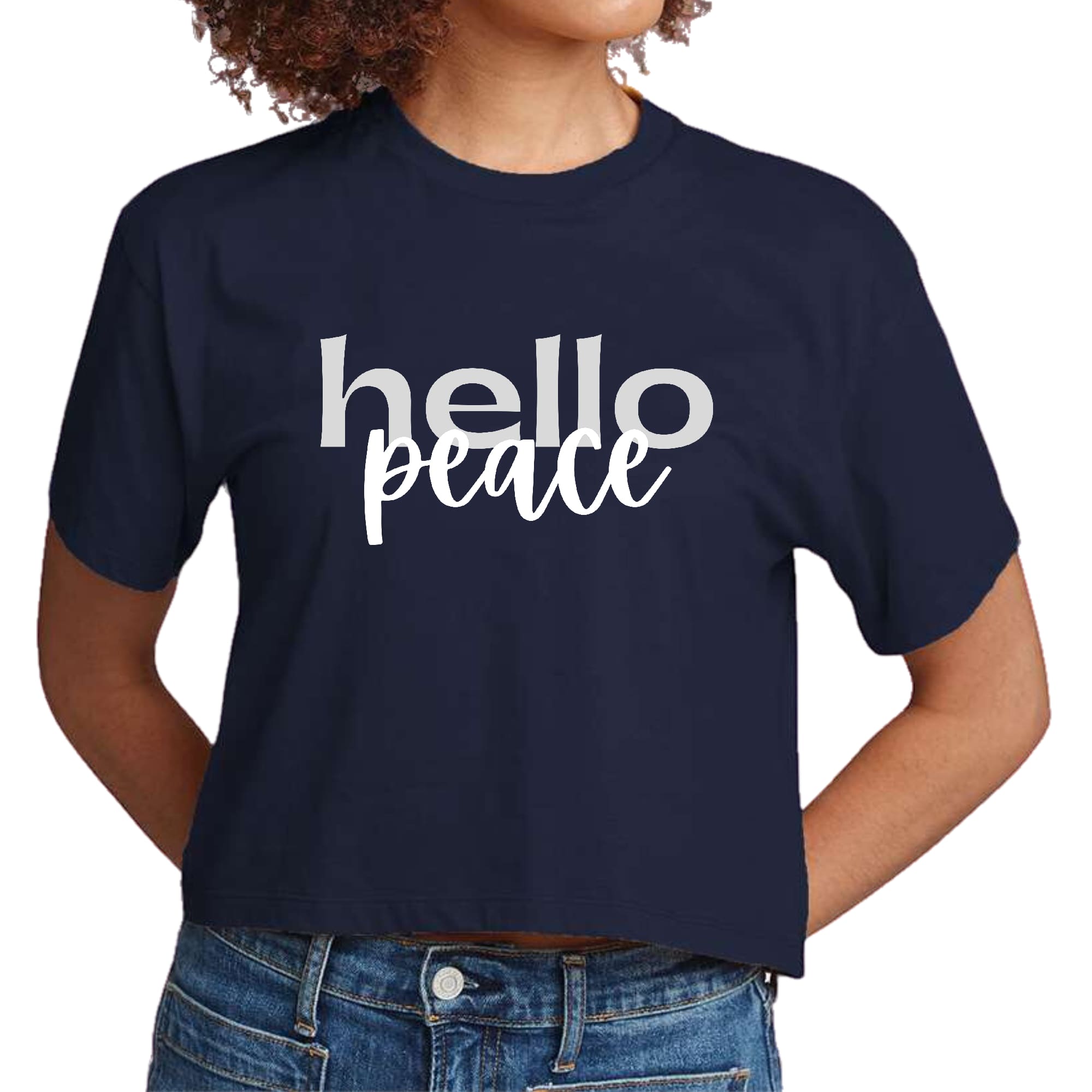Womens Cropped Graphic T-shirt - Hello Peace Motivational Peaceful