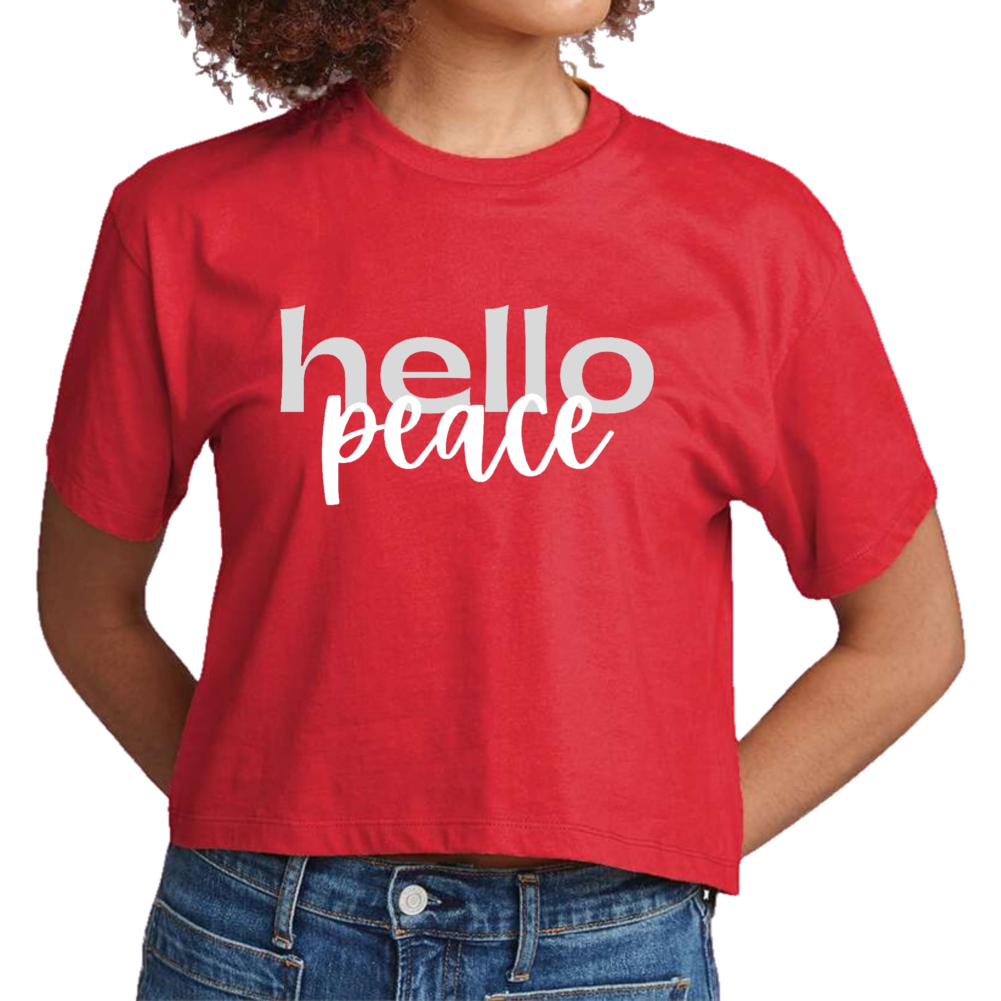 Womens Cropped Graphic T-shirt - Hello Peace Motivational Peaceful