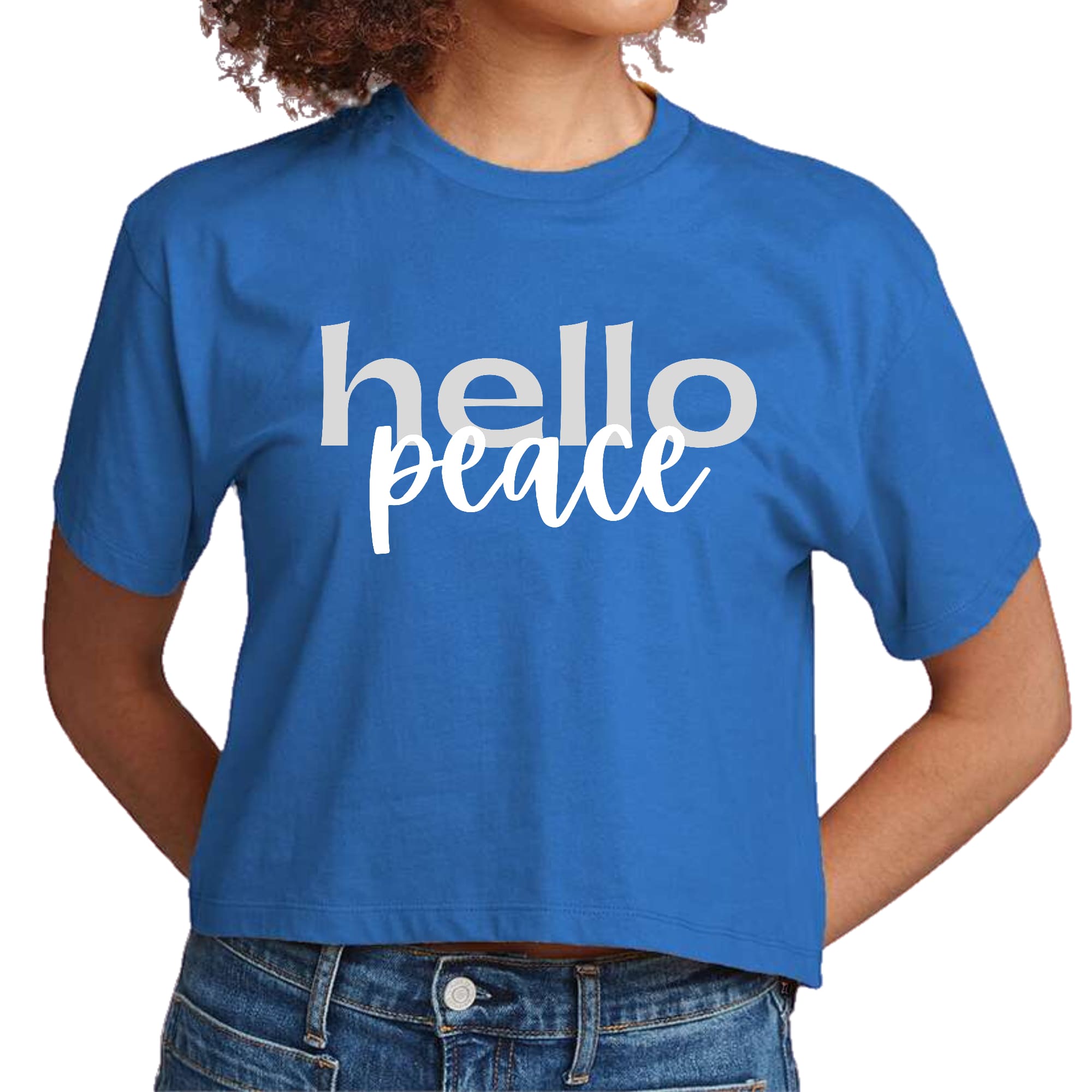 Womens Cropped Graphic T-shirt - Hello Peace Motivational Peaceful