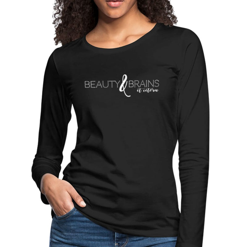 Womens Long Sleeve Graphic Tee - Beauty and Brains et Cetera Print