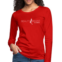 Womens Long Sleeve Graphic Tee - Beauty and Brains et Cetera Print