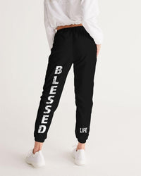 Womens Track Pants - Black and White Blessed Graphic Sports Pants
