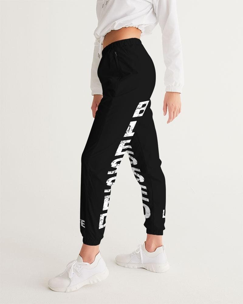 Womens Track Pants - Black and White Blessed Graphic Sports Pants