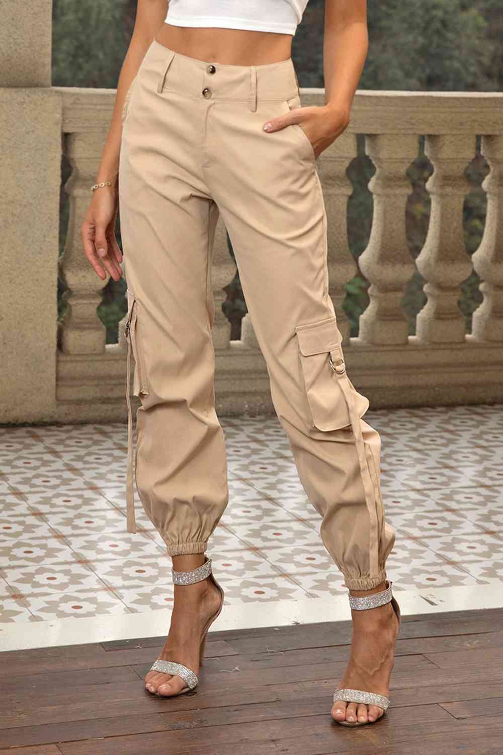 Front view of High Waist Cargo Pants